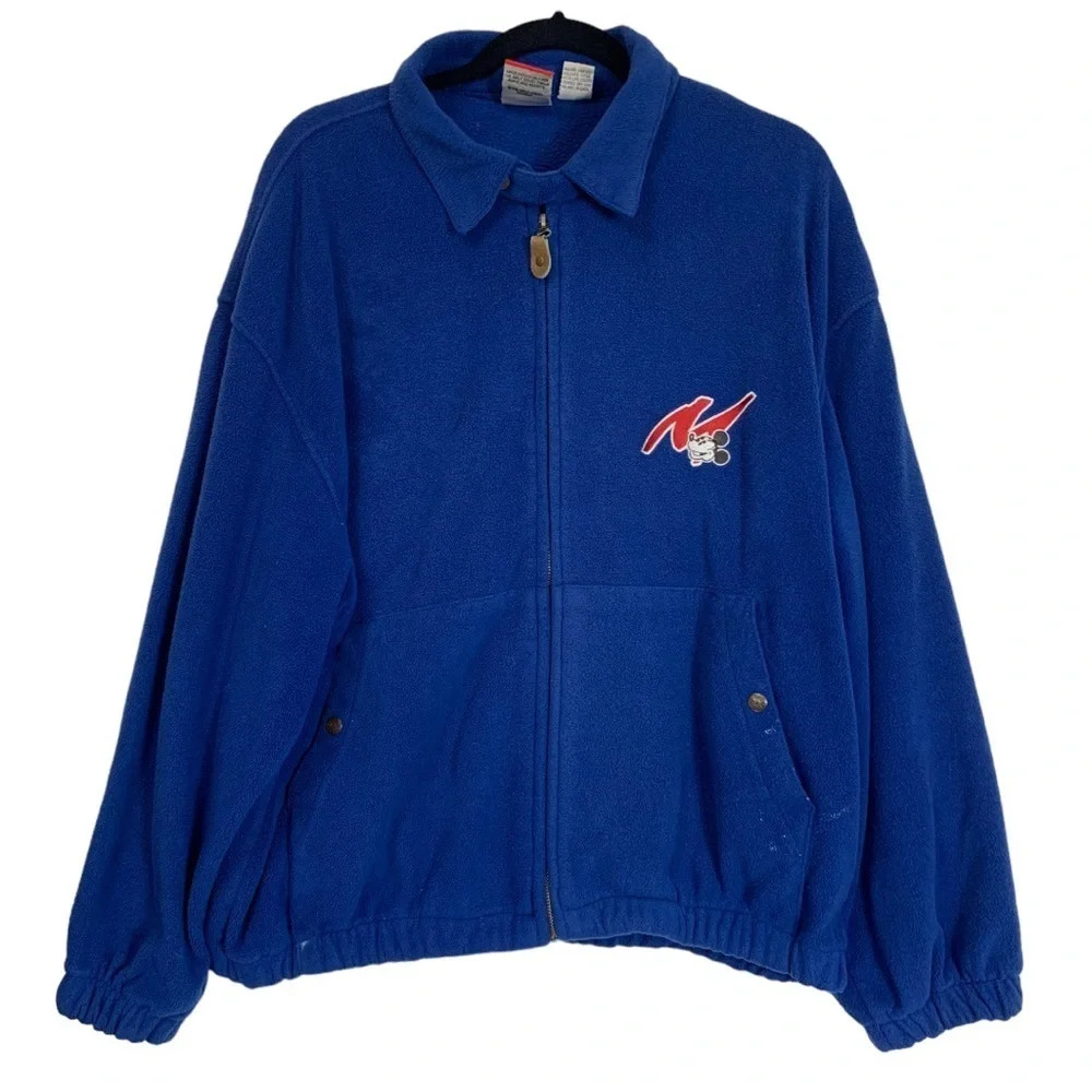 VTG Mickey Inc Walt Disney Fleece Sweatshirt Mickey Mouse Mens XL Front Zip FLAW